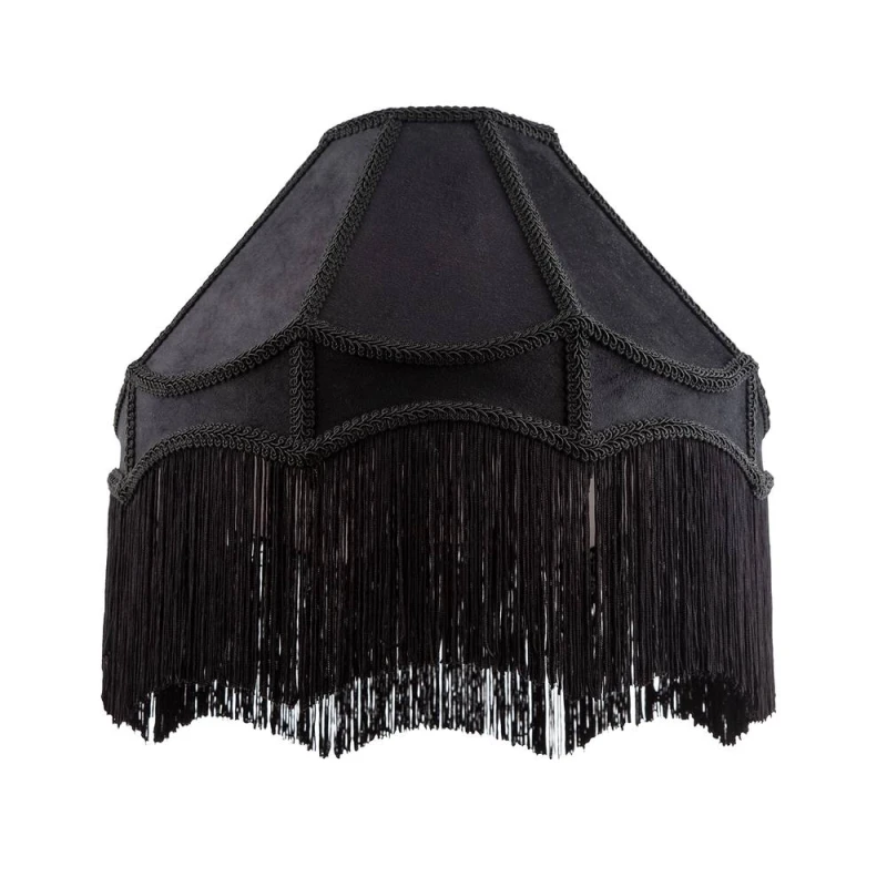 Image of Happy Homewares Traditional Victorian Empire Soft Velvet Lamp Shade with Lengthy Tassels in Black Size: 12" Black Unisex 12"
