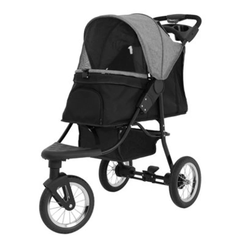 Image of MonsterShop Foldable Pet Jogger Grey Travel Stroller Small Medium Dog Cat Pushchair