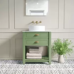 Image of 650mm Green Freestanding Countertop Vanity with White Worktop and Basin - Kentmere