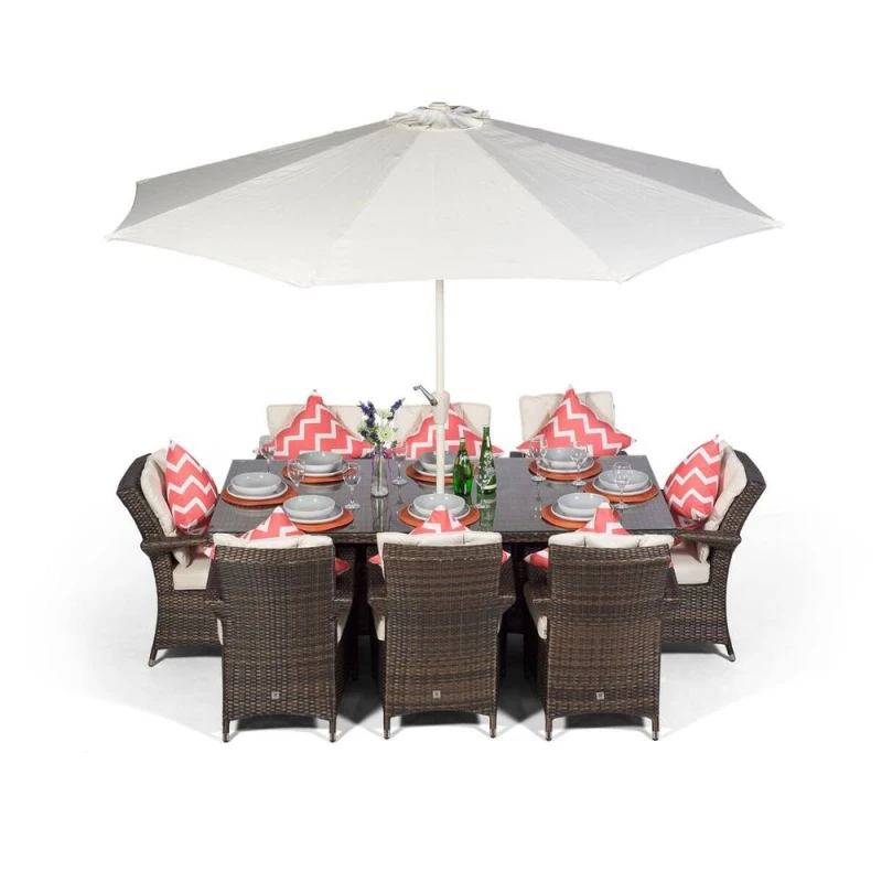 Image of Thats Furniture Arizona Rectangular 8 Seater Rattan Patio Dining Set in Brown Brown Unisex