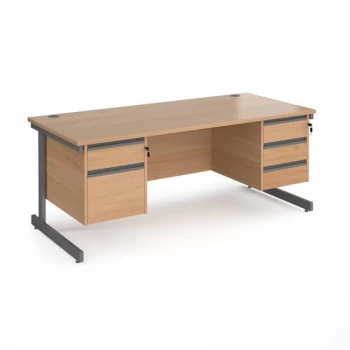 Image of Office Desk Rectangular Desk 1800mm With Double Pedestal Beech Top With Graphite Frame 800mm Depth Contract 25 CC18S23-G-B