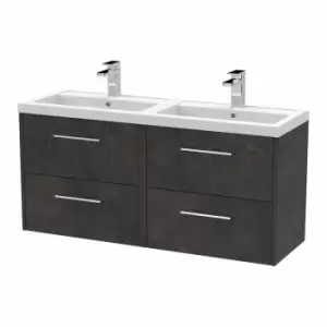 Image of Hudson Reed Juno Wall Hung 4-Drawer Vanity Unit with Double Polymarble Basin 1200mm Wide - Metallic Slate