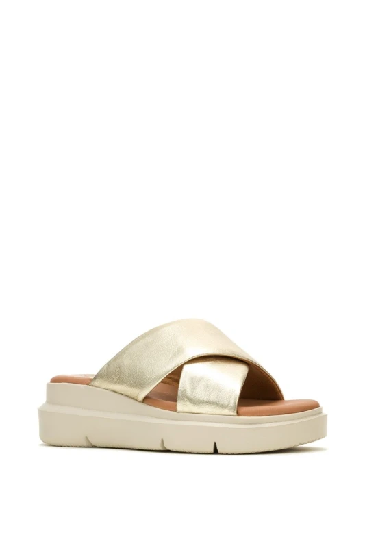 Image of Hush Puppies Womens Uplift Crossover Slide in Metallic Gold Size: 4 Metallic Gold Female 4