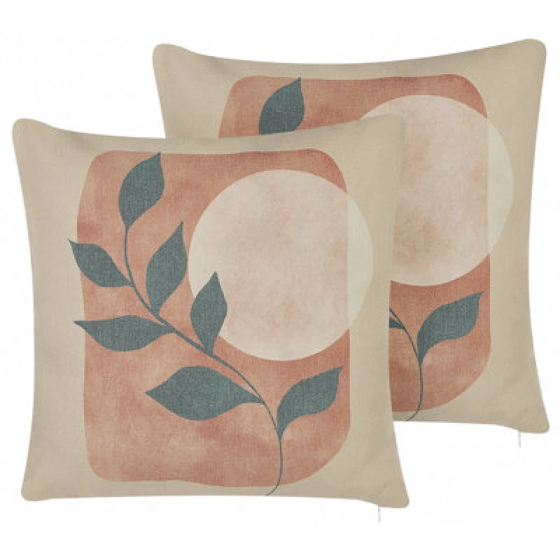 Image of Beliani Set Of 2 Decorative Cushions Calliopsis 45 X 45cm White Abstract Pattern