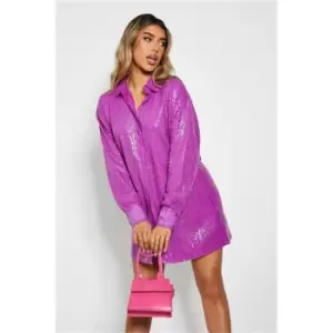 Image of I Saw It First Purple Sequin Oversized Shirt Dress - Purple