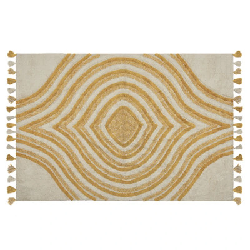 Image of Beliani Rug Bingol Yellow 140 X 200 Cm Cotton