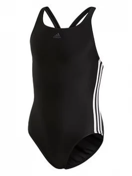 Image of adidas Girls Fit 3 Stripe Swimsuit - Black, Size 18-24 Months, Women