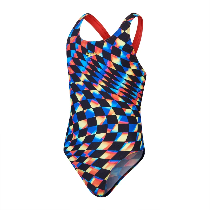 Image of Speedo Digital Allover Leaderback Swimsuit - Black/Red Multi female