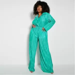 Image of I Saw It First Plus Size Plisse Wide Leg Trousers - Green