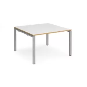 Image of Adapt boardroom table starter unit 1200mm x 1200mm - silver frame and white top with oak edging