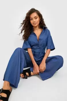 Image of Short Sleeve Chambray Denim Boiler Suit