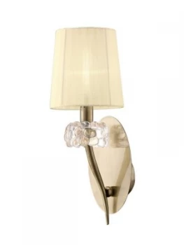 Image of Wall Lamp Switched 1 Light E14, Antique Brass with Cream Shade