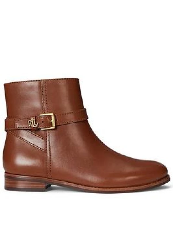 Image of Lauren Ralph Lauren Brooke Ankle Boots in Smooth Leather Tan Women 37 (4);37.5 (4.5);38 (5);39.5 (6)