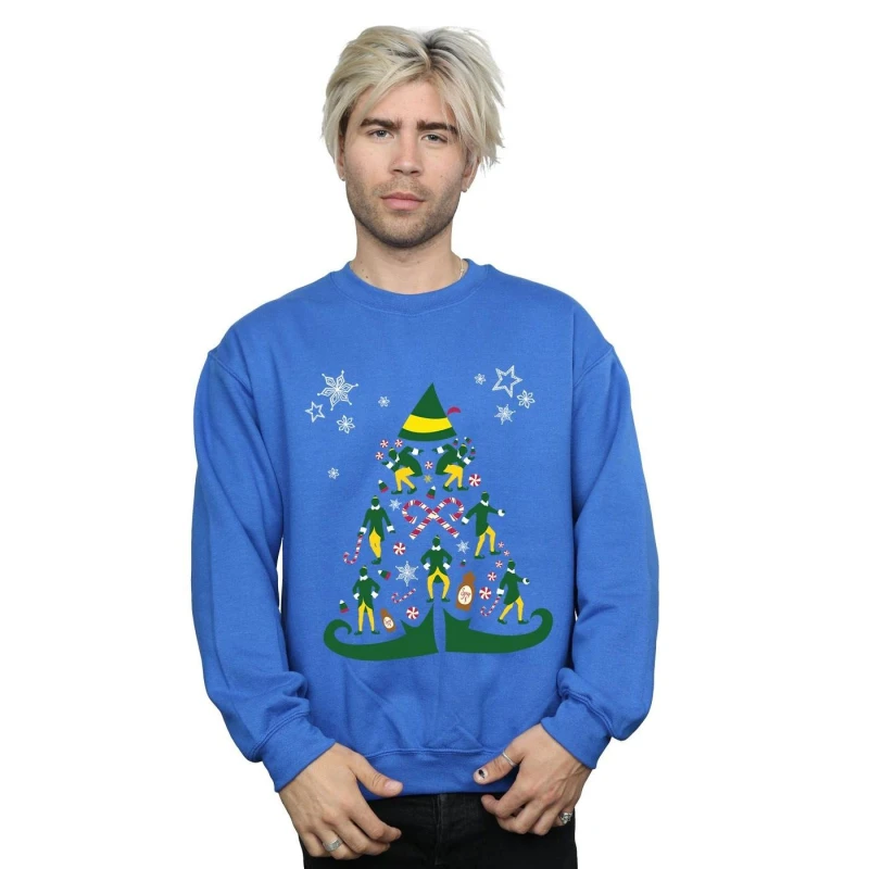 Image of Elf Elf Men Christmas Tree Sweatshirt in Blue Size: Small Blue S Male 5057736096130