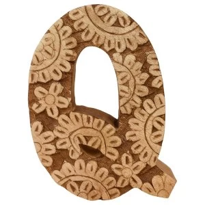 Image of Letter Q Hand Carved Wooden Flower