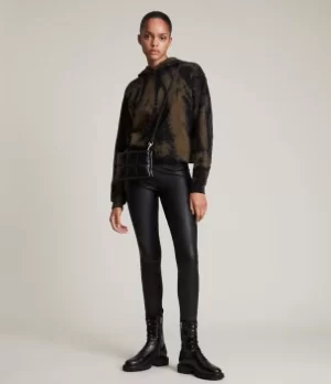 Image of AllSaints Womens Pippa Tie Dye Hoodie, Black/Khaki, Size: 10