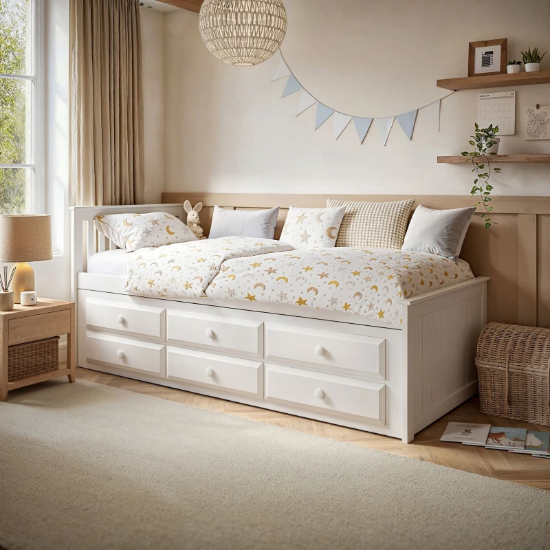 Image of Flair Montana Captains Bed with Drawers in White Size: Single White Unisex Single