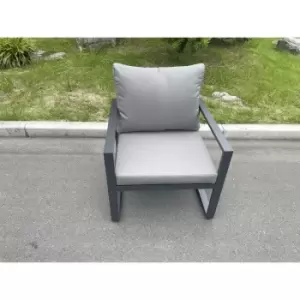 Image of Fimous Outdoor Dark Grey Aluminum Single Arm Chair Sofa with Seat and Back Cushion