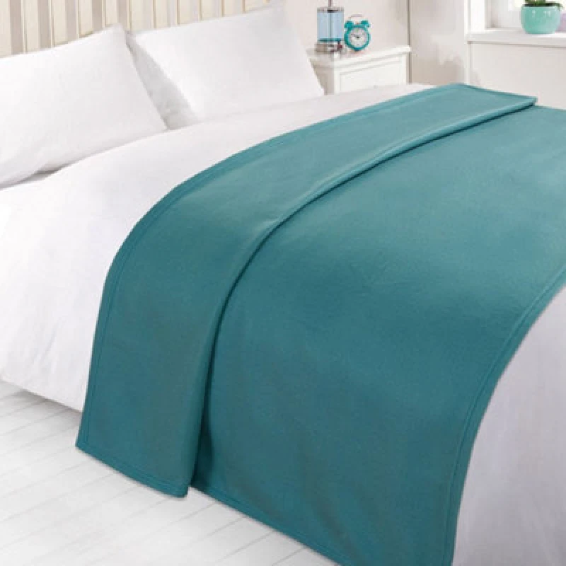 Image of OHS OHS Warm Plain Fleece Throw Over Bed Blanket in Teal Size: 150cm x 200cm Teal 150cm x 200cm Unisex 5027434117345