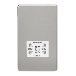 Image of KnightsBridge Screwless Polished Chrome Shaver Socket Dual Voltage 115/230V - White Insert