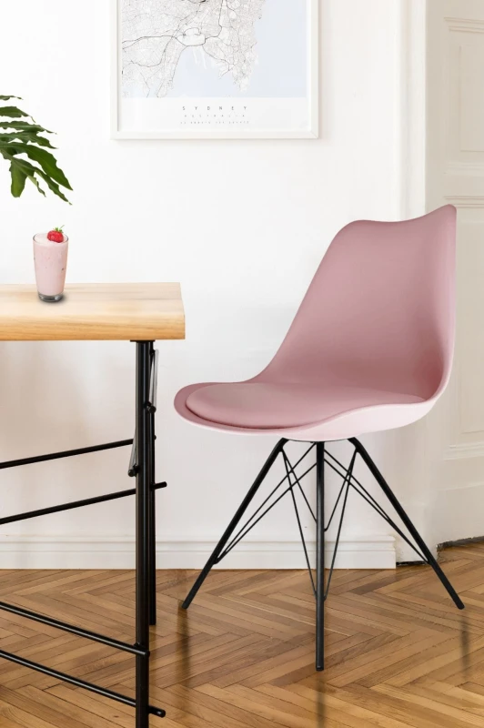 Image of Fusion Living Soho Plastic Dining Chair with Black Metal Legs Dusty Pink