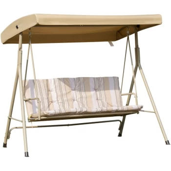 Image of Outsunny - 3 Seater Garden Swing Chair Patio Rocking Bench w/ Tilting Canopy, Removable Cushion, Light Brown Top, Brown