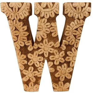 Image of Letter W Hand Carved Wooden Flower