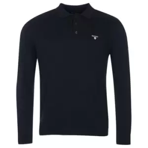 Image of Barbour Essential Cotton Cashmere Long Sleeve Polo Shirt - Blue