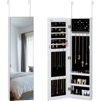 Image of Jewellery Cabinet Hanging Cabinet Wall & Door Mount With / Without LEDs White - Casaria