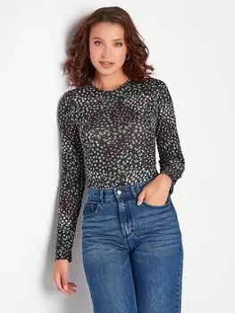 Image of Long Tall Sally Ditsy Print Bodysuit - Black, Size 20, Women