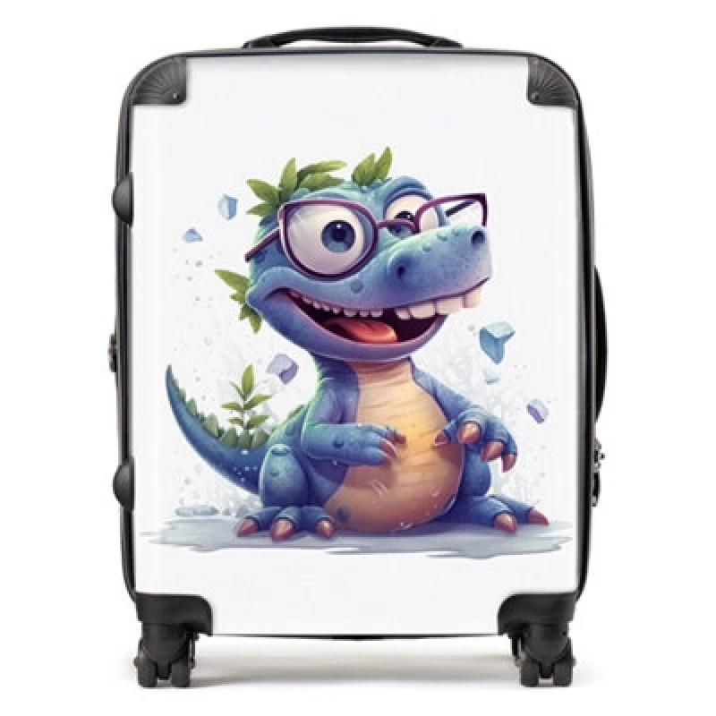 Image of Warren Reed Designer Happy Dinosaur With Glasses Suitcase - Large