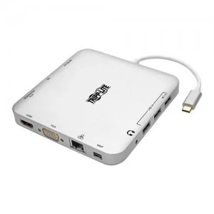 Image of Tripp Lite USB-C Laptop Docking Station w/ mDP HDMI VGA GbE 4K @ 30 Hz Thunderbolt 3 - USB-A PD Charging Silver