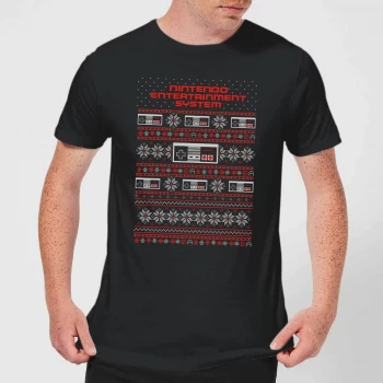 Image of Nintendo NES Pattern Mens Christmas T-Shirt - Black - 5XL