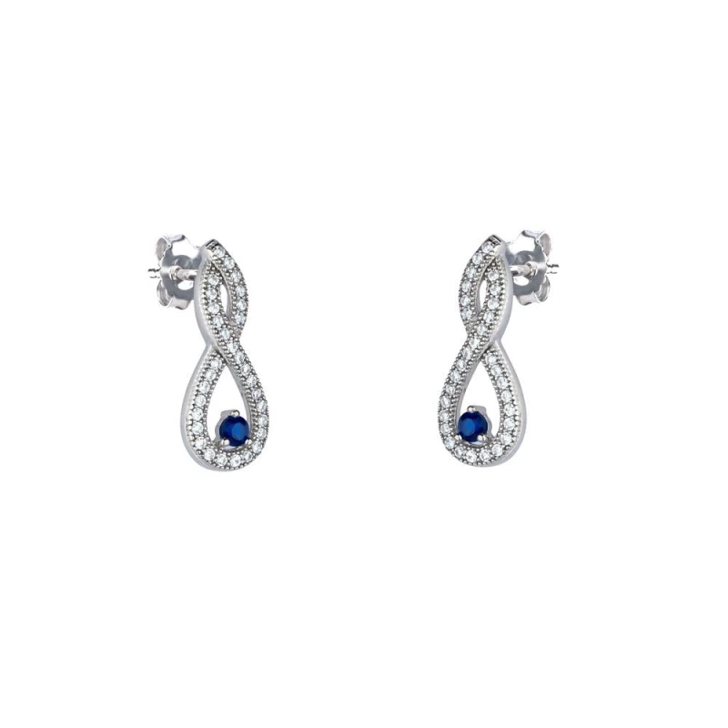 Image of Jewelco London Sterling Silver Blue CZ TearDrop Twist Drop Earrings - RE15114SP Silver female