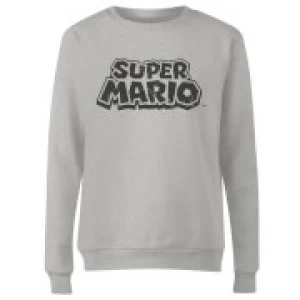 Image of Nintendo Super Mario Distressed Logo Womens Sweatshirt - Grey - L