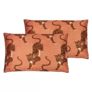 Image of Furn. Tibetan Tiger Twin Pack Polyester Filled Cushions Coral