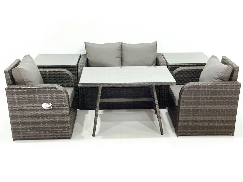 Image of Fimous Outdoor Garden Furniture Set with Reclining Chair 2 Side Tables Dark Grey Mixed Dark Grey Unisex