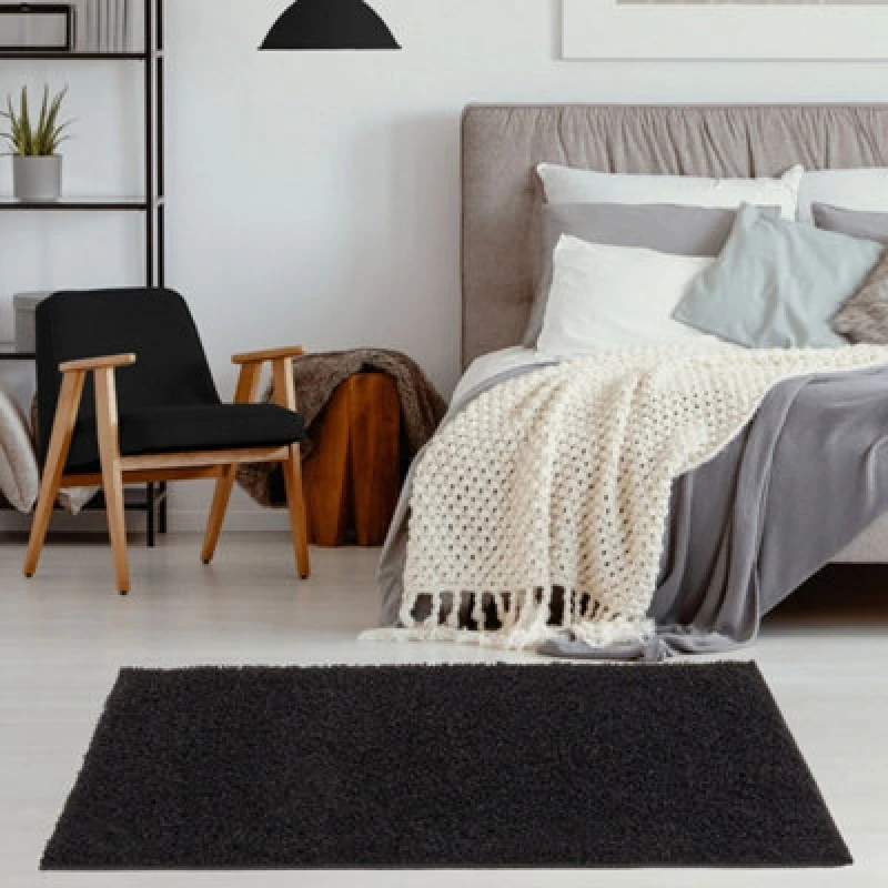 Image of The Rugs Myshaggy Collection Living Room Rugs Solid Design Black