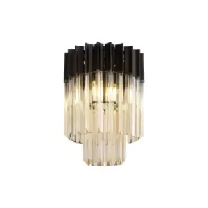 Image of Luminosa Lighting - Luminosa Poland Ceiling Lamp Round 3 Light E14, Matt Black, Cognac Sculpted Glass