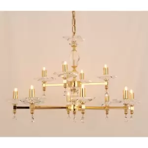 Image of Impex Capri Optic Glass Pans Gold 12 Arm Chandelier
