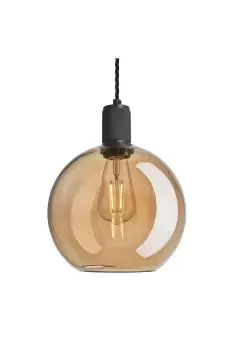 Image of Knurled Tinted Glass Globe Pendant Light, 9 Inch, Amber, Black Holder