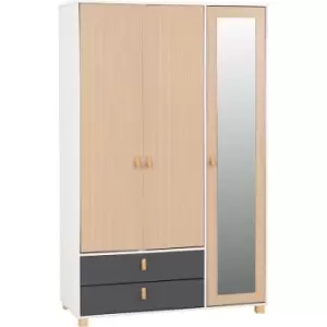 Image of Seconique - Brooklyn 3 Door 2 Drawer Mirrored Wardrobe in Oak Effect and Grey Finish
