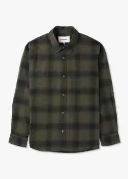 Image of Frame Mens Plaid Flannel Shirt In Khaki Plaid