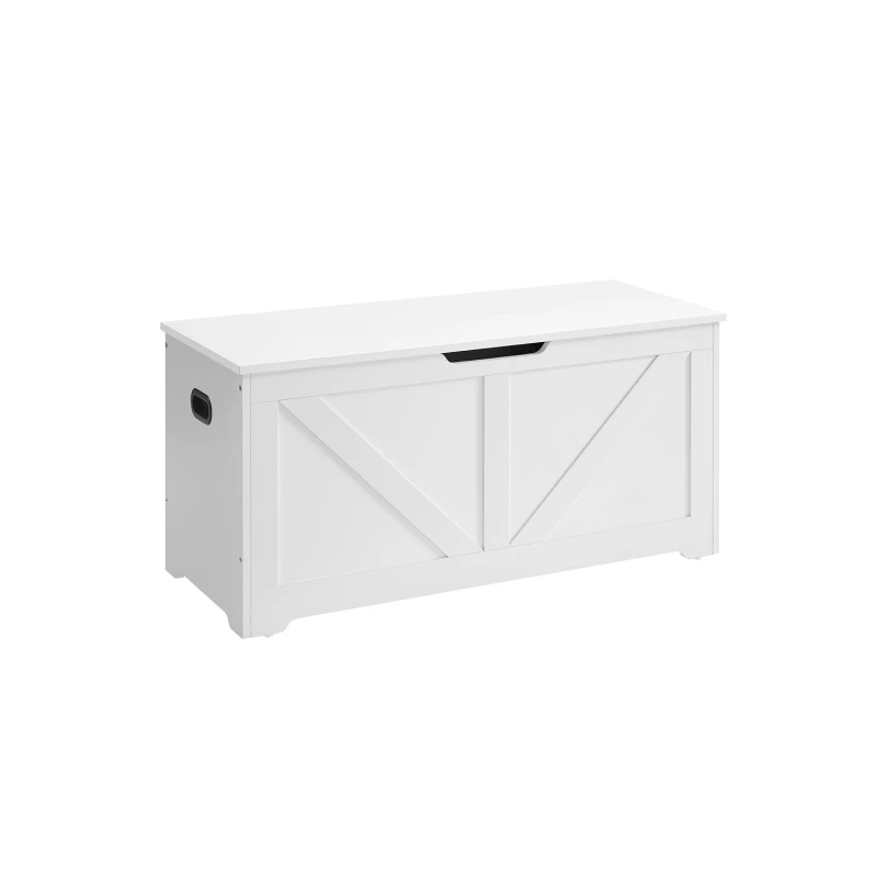 Image of Songmics Storage Chest, Shoe Bench With Farmhouse Design, 2 Safety Hinges, Cloud White
