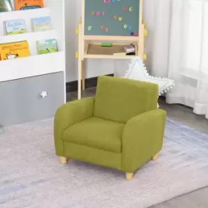 Image of Childs Low Rise Linen Armchair With Wooden Frame Green