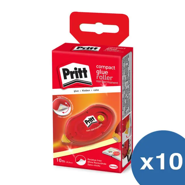 Image of Pritt Compact Non-Permanent Glue Roller Multipack of 10x 8.4mm Width Adhesive Applicators (2120625)