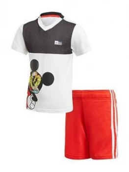 Image of adidas Boys Disney Mickey Mouse Short Set - Red/Black , Red/Black, Size 3-4 Years