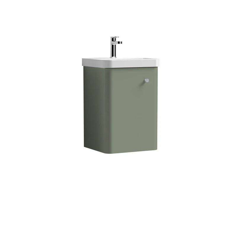 Image of Balterley Wall Hung 1 Door Vanity Unit with Ceramic Sink Satin Green 400mm Green