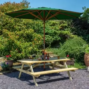Image of Rowlinson 5ft Picnic Table with 2.7 m Parasol and Base, Green