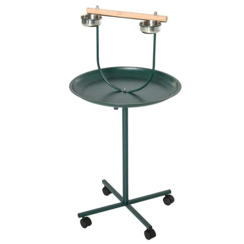 Image of PawHut Bird Perch Stand, T-Stand Bird Training w/ Perch, Wheels, Bowls, Green D10-005